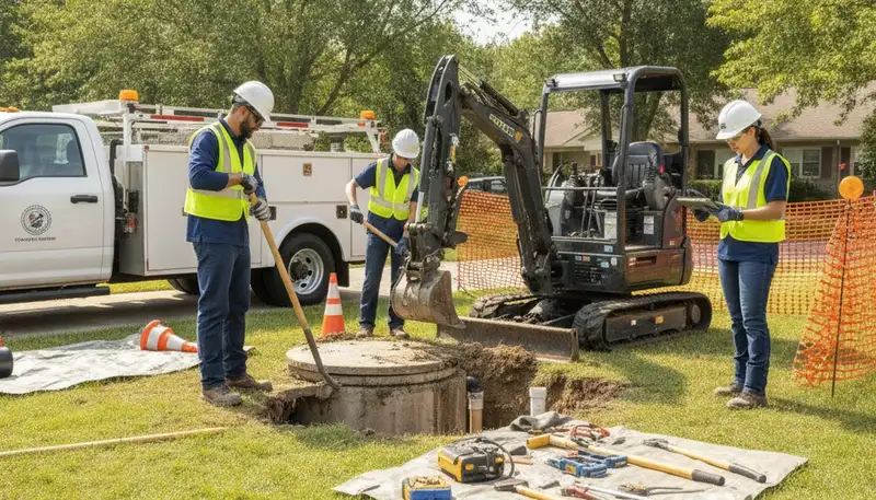 Philadelphia, PA plumber repairing a septic tank for a home service call