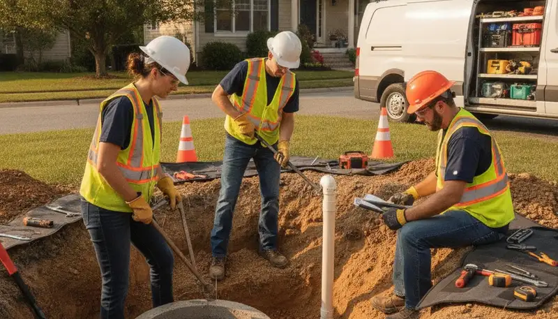 Philadelphia, PA plumber repairing a septic system for a home service call