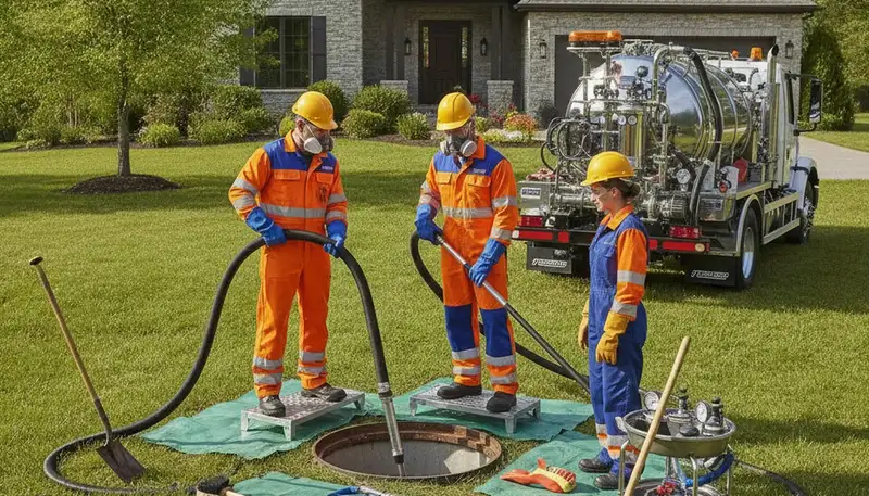 Philadelphia, PA plumber cleaning a septic tank for a residential plumbing service