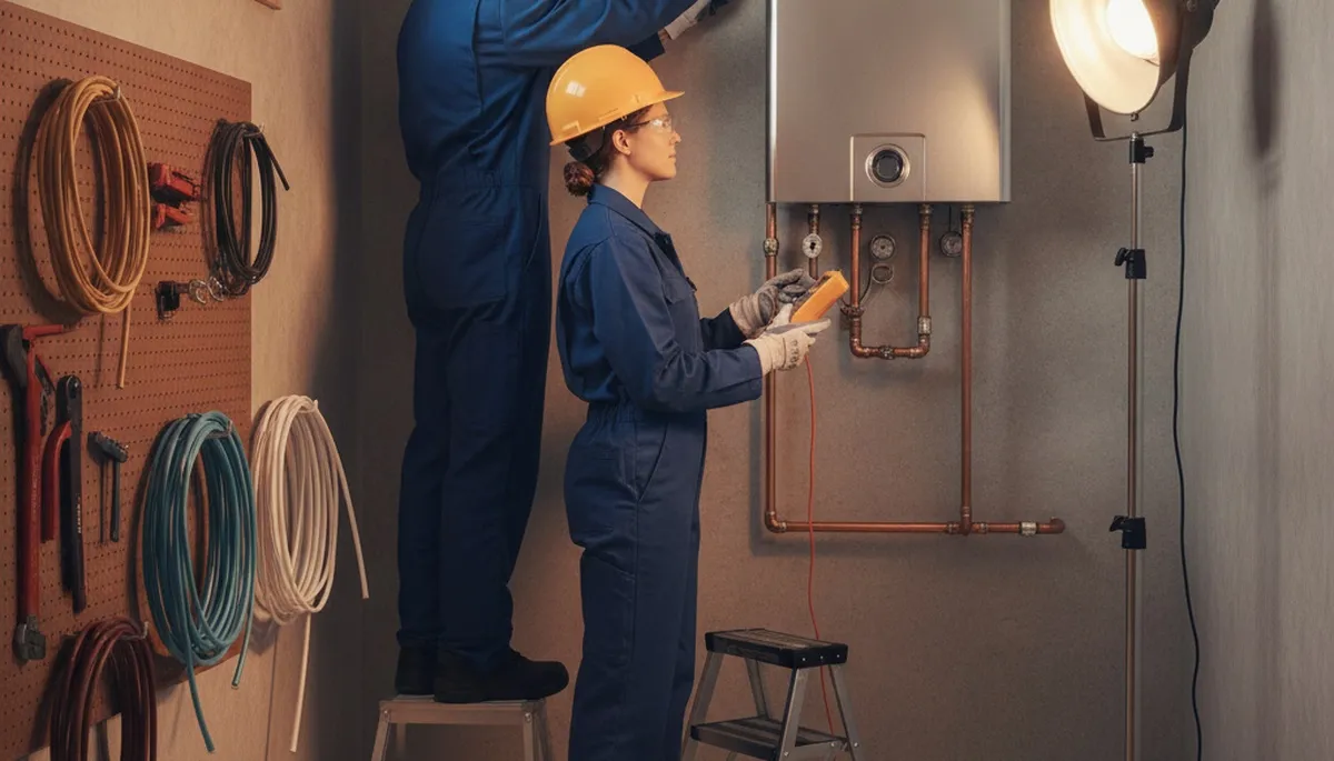Philadelphia plumber installing tankless water heater for on-demand hot water service