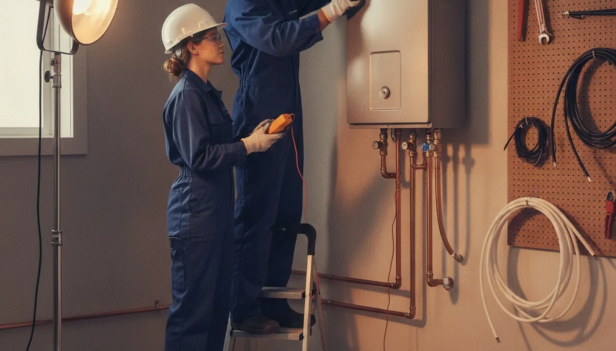 Philadelphia, PA plumber installing a tankless water heater for on-demand hot water service