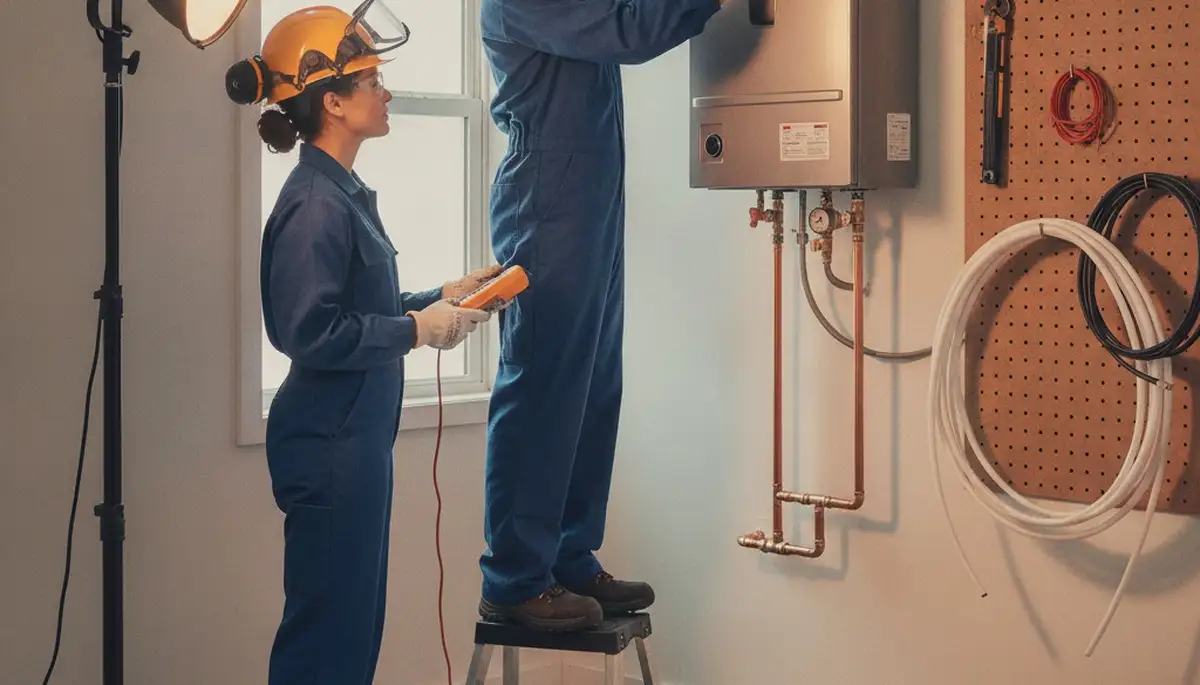 Philadelphia plumber installing tankless water heater for home hot water service