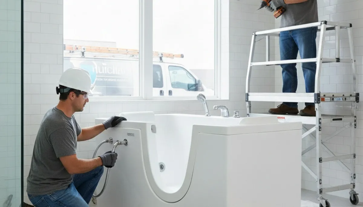Philadelphia, PA plumber installing a walk-in tub for a home's bathroom comfort and safety