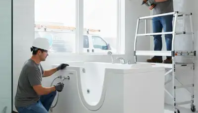 Philadelphia, PA plumber installing a walk-in tub for a home's bathroom comfort and safety