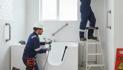 Philadelphia plumber installing a walk-in tub for a home, improving safety and comfort in PA bathroom repair