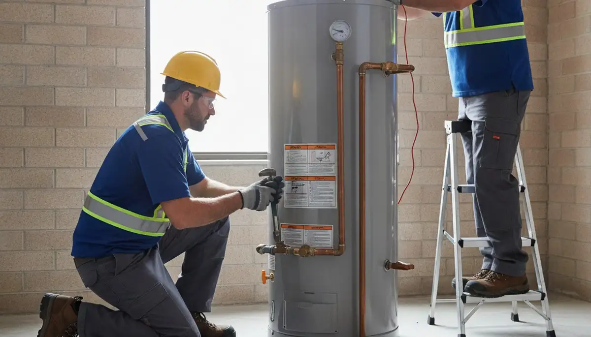 Philadelphia plumber repairing a water heater for reliable hot water service